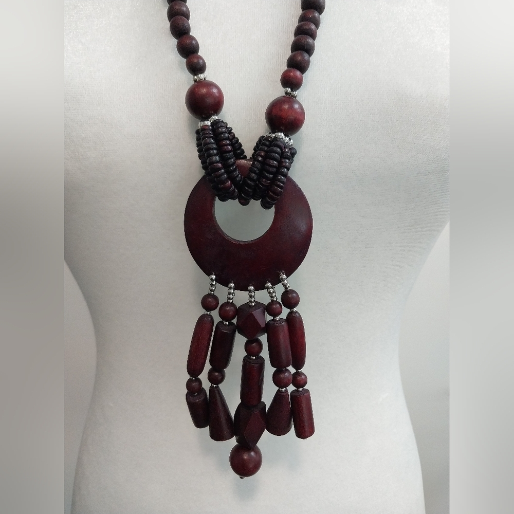 Burgundy wood bead necklace